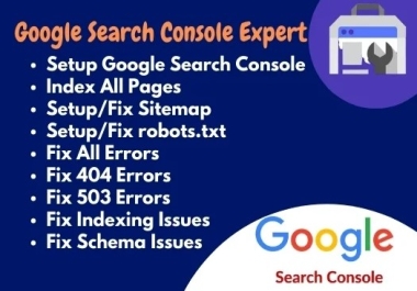 I will fix search console, semrush audit,  ahref errors,  moz,  and indexing issues