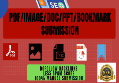 I will do 100 manual pdf,  ppt,  infographic,  image,  bookmark,  document and article submission