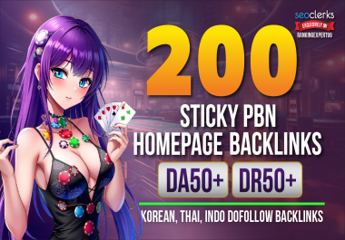 Get Powerfull Strong 200 Sticky PBN DR50+ Backlinks for Casino,  Poker,  Slot & Online Gambling Niches