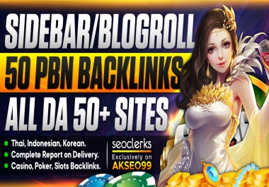 50 Permanent Sidebar-blogroll-footer DA 70 to 50 DR 40+ PBN Dofollow Backlinks