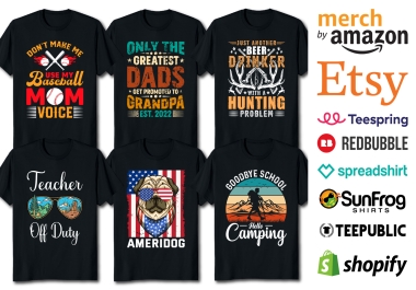 I will do bulk t shirts design custom niches t shirt design and amazon t shirt design