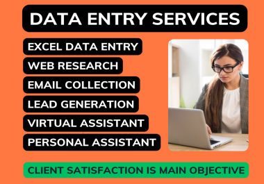 Data entry,  Virtual assistant,  web research,  and email collection