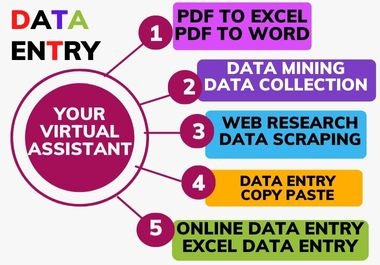 I will do virtual assistant,  data entry,  web scraping,  and copy paste.