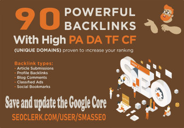 Increase Ranking with 90 Unique Domain High Authority Dofollow Backlinks