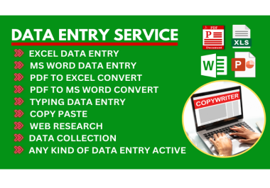 I will virtual assistant,  data entry,  copy paste,  convert,  web research,  and typing