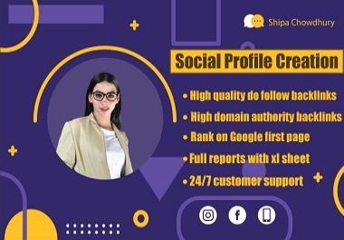 Provide 200 social media profile creation backlinks SEO for website ranking.