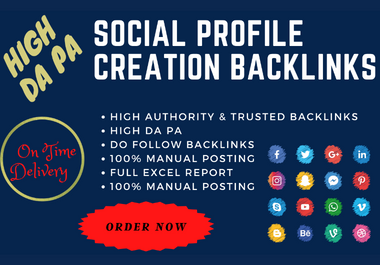 I will do 40 social profile creation backlinks or social media profile setup