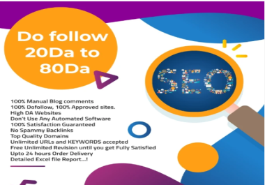 I will do 20 da to 80 dofollow 100 Backlinks