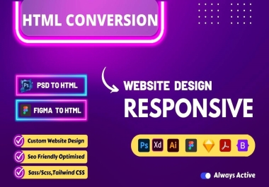 I will convert figma to html,  psd to html,  xd to html responsive bootstrap