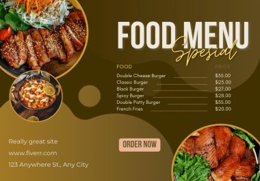 I will design restaurant food menu,  static screen menu board,  flyer,  or banner