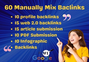 60 high da profile,  web 2.0,  article,  Infographic,  PDF,  mixed backlinks