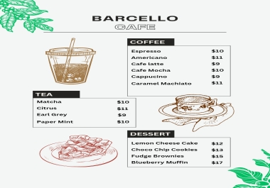I will Create Professional food menu for Restaurant,  Café And Bar