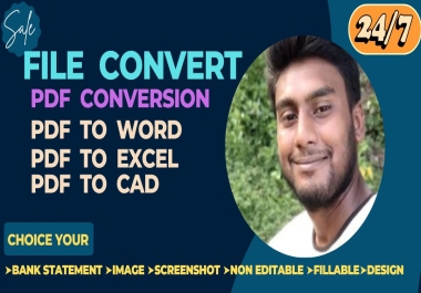 I will any file convert PDF file,  bank statement,  image,  logo screenshot file