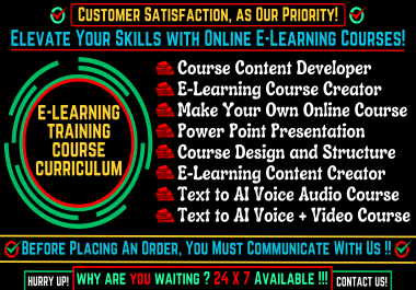 I will create online course content,  training video course,  elearning course curriculum