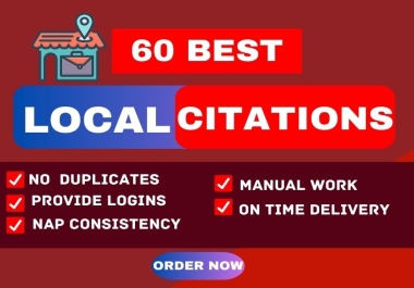 I will create 60 best local citation to high quality websites for business listing