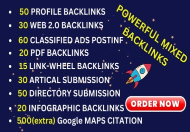 Manually create 275 powerful Mixed Do follow backlinks, Profile, classified ads, web2.0, maps citation