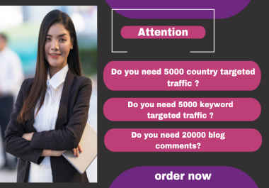 5000 country targeted traffic plus 5000 keyword targeted plus 20000 cooment backlinks