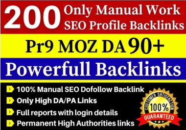 200 High Domain Authority Moz DA 90+ SEO Dofollow Profile Backlinks