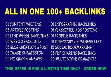 ALL IN ONE 100+ Profiles,  Social,  Article Writing,  PDF,  Link wheel,  WEB 2.0,  Quora,  Ads etc Backlink