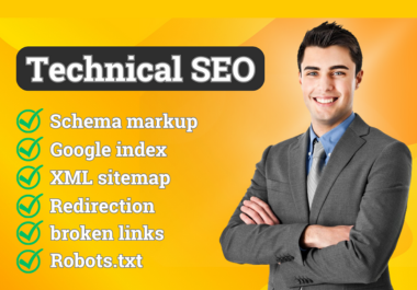 I will setup schema markup,  robot. txt,  and XML sitemap indexing issues