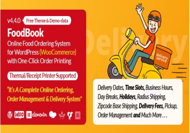FoodBook Online Food Ordering & Delivery System for WordPress with One-Click Order Printing