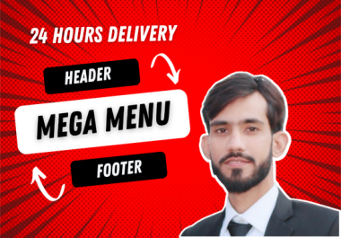 design or fix wordpress elementor header,  footer,  mega menu within 24 hours