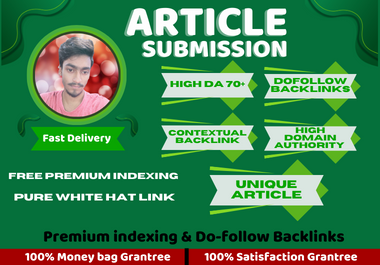 I will linkbuilding 100 article submission contextual backlinks high authority da pa website