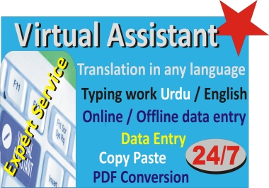 i will do any type of job as vitual Assistant. translation in any language,  pdf conversion