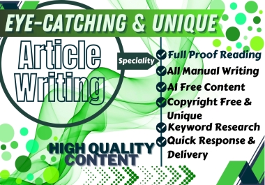 Manual Article writing - Copyright & AI free,  special offer eye-catching & unique
