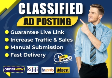 Create 40 Manually Classified Ad Posting for the top rated ad posting sites