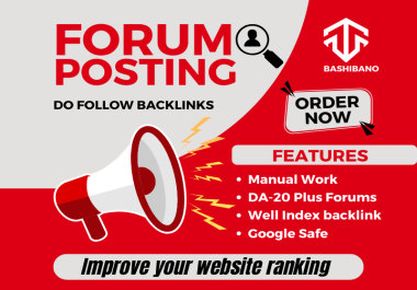 I will make 20 Do Follow Forum Posting SEO Backlinks DA 20 to 70 Plus