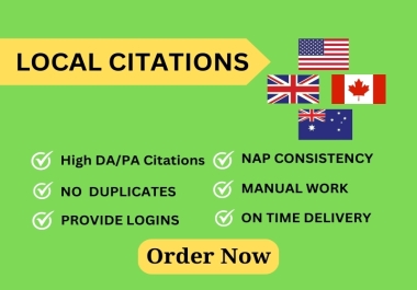 I will do 100 USA, UK, CA, AU local citation and directory submission for local SEO