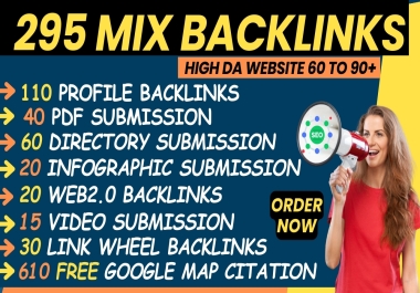 I will create natural 295 SEO Mixed Dofollow backlinks for high DA website 60 to 90+