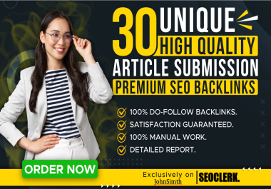 Get 30 Article Backlink With high Quality Sites DA 50 Plus