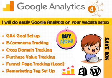 I am offering to configure Google Analytics 4,  optimize ecommerce monitoring,  and implement GA4 serv