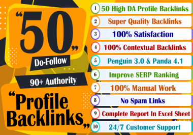 50 SEO Profile Backlink 90+ Authority Sites DoFollow Super Quality