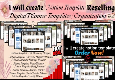 Design notion template with organization tools for reselling