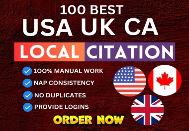I will manually provide USA UK CANADA 100 local citation and local listing for local business seo
