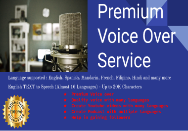Premium Voice Over Service Text to Speech in Worlwide Languages