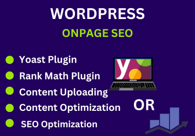 WordPress Onpage SEO with Yoast OR Rank Math Plugins SEO optimization service of wordpress