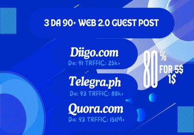 3 DA 90+ Web2.0 Guest Posts Diigo,  Telegra. ph,  Quora
