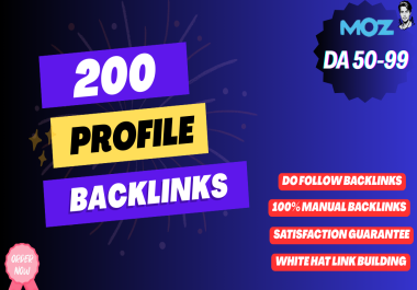 I will provide 200 Powerful Profile Backlinks and high DA links for SEO ranking