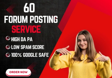 I will provide manually 60 forum posting dofollow backlinks with high DA PA websites.