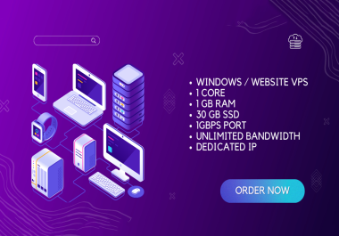 Renewable windows vps or windows vps 1gb ram 30gb ssd for 1 Year