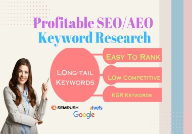 I will provide 35 profitable keyword research with kgr,  long tail terms and competitor analysis