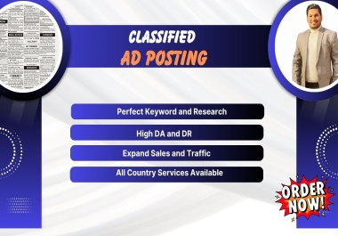 I will provide 70 Classified Ads Posting to High DA PA websites