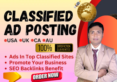 Create 100 classified ads on classified ad posting SEO Backlinks Instant Approval sites