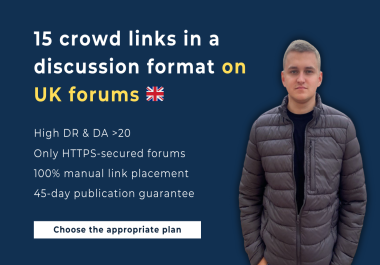 15 crowd links on UK forums DR 20+ in a discussion format