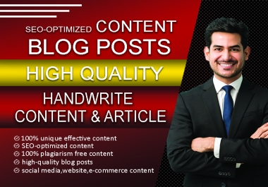 I will provide 1500+ words Unique and high-quality handwritten blog posts,  SEO content,  web content