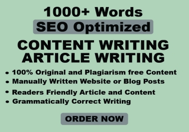 I Will Write SEO Optimized and Plagiarism free Content for Your Website or Blog within 1000+ Words